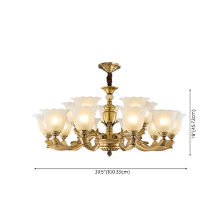 ZOWALA - Flower White Glass Gold Large Up Living Room Chandelier Image - 25
