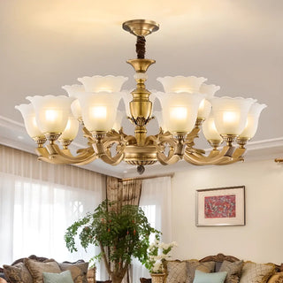 ZOWALA - Flower White Glass Gold Large Up Living Room Chandelier Image - 3