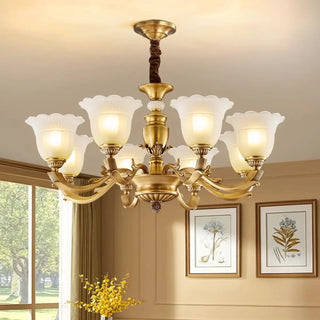 ZOWALA - Flower White Glass Gold Large Up Living Room Chandelier Image - 4