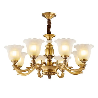 ZOWALA - Flower White Glass Gold Large Up Living Room Chandelier Image - 5