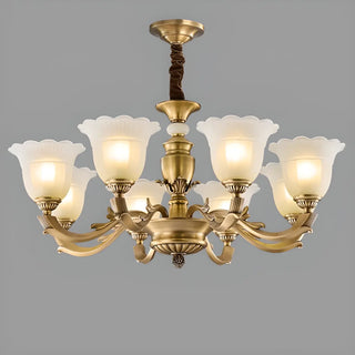 ZOWALA - Flower White Glass Gold Large Up Living Room Chandelier Image - 6