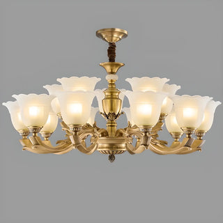 ZOWALA - Flower White Glass Gold Large Up Living Room Chandelier Image - 7