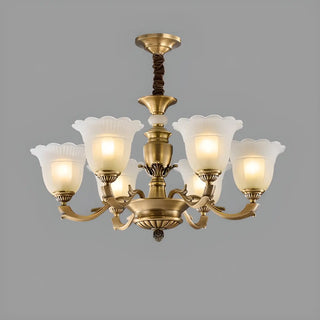 ZOWALA - Flower White Glass Gold Large Up Living Room Chandelier Image - 8