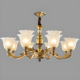 ZOWALA - Flower White Glass Gold Large Up Living Room Chandelier Image - 9