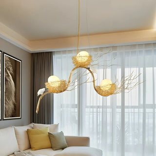 ZOWALA - Bird Nest Egg Dining Room 3-Light Metal Large Chandelier Image - 1