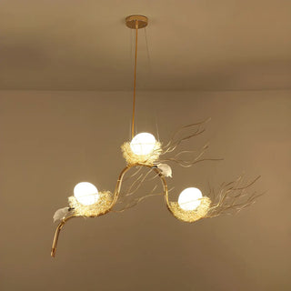 ZOWALA - Bird Nest Egg Dining Room 3-Light Metal Large Chandelier Image - 2