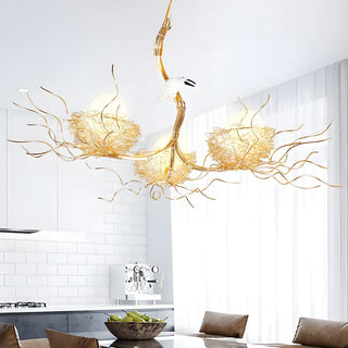 ZOWALA - Bird Nest Egg Dining Room 3-Light Metal Large Chandelier Image - 3