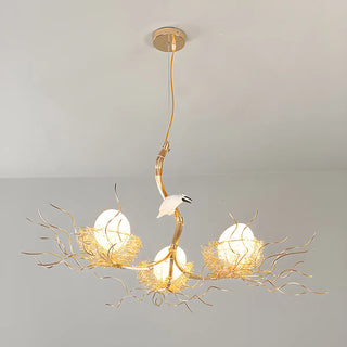 ZOWALA - Bird Nest Egg Dining Room 3-Light Metal Large Chandelier Image - 5