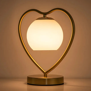 Elegant Heart Metal Frame Bell Glass Shade Table Lamp Image - 2