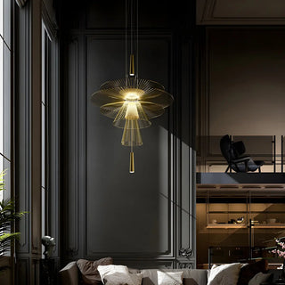 ZOWALA - Gold Metal Tiered 2-Light Geometric Foyer Chandelier Image - 1