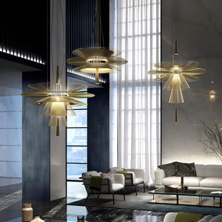 ZOWALA - Gold Metal Tiered 2-Light Geometric Foyer Chandelier Image - 2