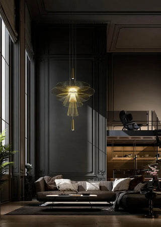 ZOWALA - Gold Metal Tiered 2-Light Geometric Foyer Chandelier Image - 3