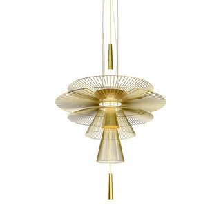 ZOWALA - Gold Metal Tiered 2-Light Geometric Foyer Chandelier Image - 7