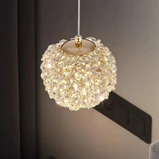 ZOWALA - Contemporary Globe Crystal Gold Bedroom Pendant Light Image - 3