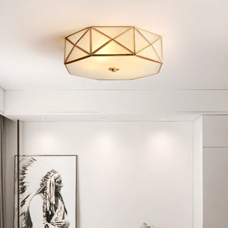 ZOWALA - Bedroom Octagonal Drum Gold Flush Mount Ceiling Light Image - 2