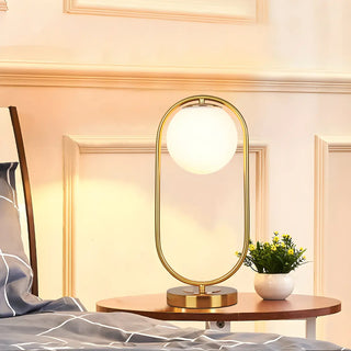 Modern Gold Oval Metal Frame White Globe Table Lamp Zawala Image - 1