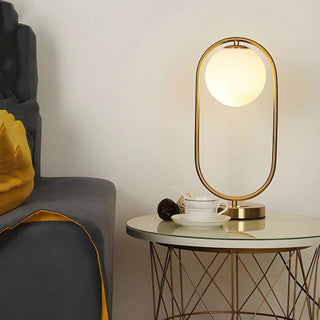 Modern Gold Oval Metal Frame White Globe Table Lamp Zawala Image - 2