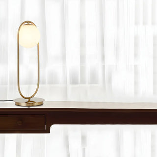 Modern Gold Oval Metal Frame White Globe Table Lamp Zawala Image - 3