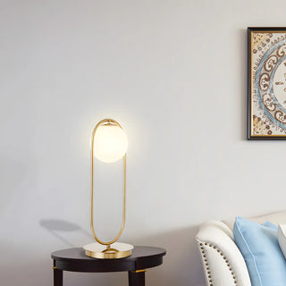 Modern Gold Oval Metal Frame White Globe Table Lamp Zawala Image - 4