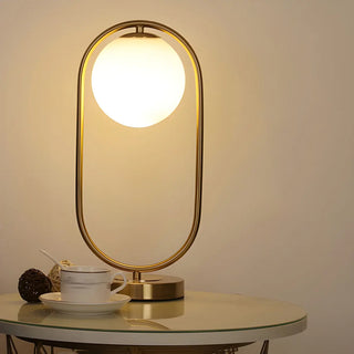 Modern Gold Oval Metal Frame White Globe Table Lamp Zawala Image - 5