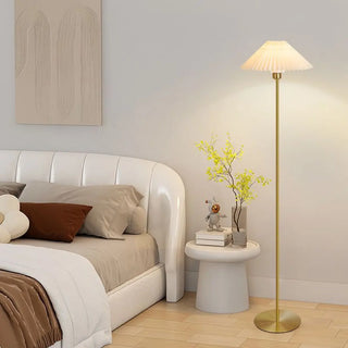 ZOWALA - Gold Pleated Fabric Bedside Floor Lamp Image - 1