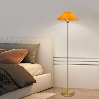 ZOWALA - Gold Pleated Fabric Bedside Floor Lamp Image - 10