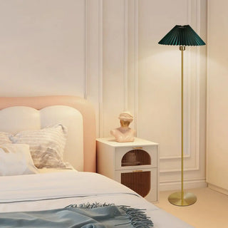 ZOWALA - Gold Pleated Fabric Bedside Floor Lamp Image - 12