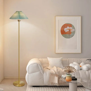 ZOWALA - Gold Pleated Fabric Bedside Floor Lamp Image - 2