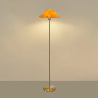 ZOWALA - Gold Pleated Fabric Bedside Floor Lamp Image - 3