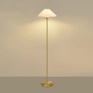 ZOWALA - Gold Pleated Fabric Bedside Floor Lamp Image - 9