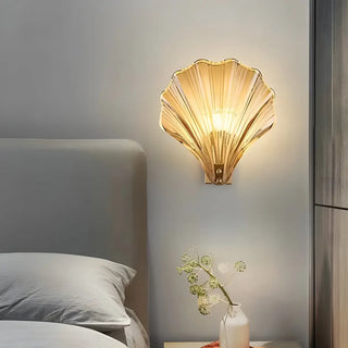 ZOWALA - Gold Ribbed Glass Shell Wall Sconce Image - 1