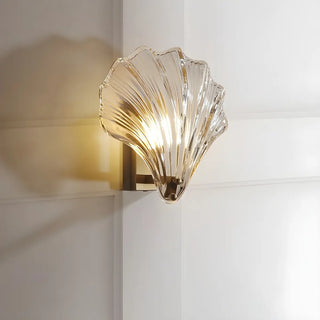 ZOWALA - Gold Ribbed Glass Shell Wall Sconce Image - 13