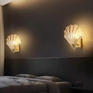 ZOWALA - Gold Ribbed Glass Shell Wall Sconce Image - 15