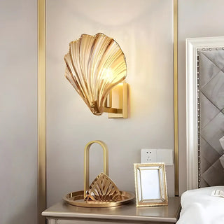 ZOWALA - Gold Ribbed Glass Shell Wall Sconce Image - 2