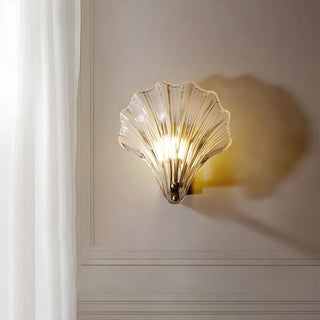 ZOWALA - Gold Ribbed Glass Shell Wall Sconce Image - 3