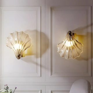 ZOWALA - Gold Ribbed Glass Shell Wall Sconce Image - 4