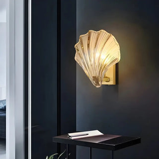 ZOWALA - Gold Ribbed Glass Shell Wall Sconce Image - 5