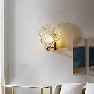 ZOWALA - Gold Ribbed Glass Shell Wall Sconce Image - 6