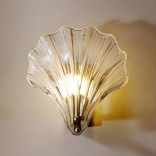 ZOWALA - Gold Ribbed Glass Shell Wall Sconce Image - 7