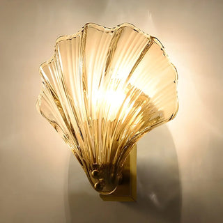 ZOWALA - Gold Ribbed Glass Shell Wall Sconce Image - 9