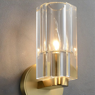 Gold Base Modern Clear Crystal Cylinder Vanity Light Zawala Image - 3