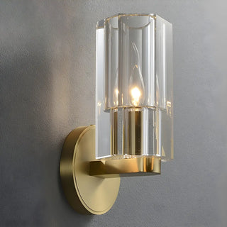 Gold Base Modern Clear Crystal Cylinder Vanity Light Zawala Image - 4