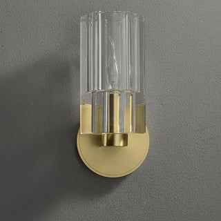 Gold Base Modern Clear Crystal Cylinder Vanity Light Zawala Image - 5