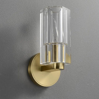 Gold Base Modern Clear Crystal Cylinder Vanity Light Zawala Image - 6