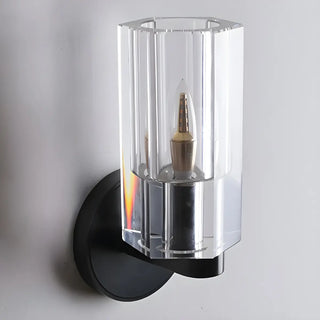 Gold Base Modern Clear Crystal Cylinder Vanity Light Zawala Image - 7