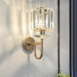 Stylish Clear Crystal Cylinder Gold Metal Wall Sconce Zawala Image - 1