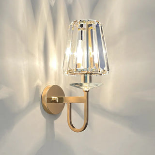 Stylish Clear Crystal Cylinder Gold Metal Wall Sconce Zawala Image - 10