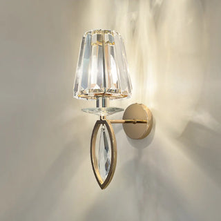 Stylish Clear Crystal Cylinder Gold Metal Wall Sconce Zawala Image - 12