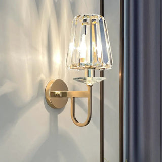 Stylish Clear Crystal Cylinder Gold Metal Wall Sconce Zawala Image - 2