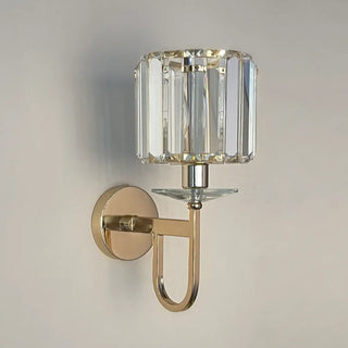 Stylish Clear Crystal Cylinder Gold Metal Wall Sconce Zawala Image - 4